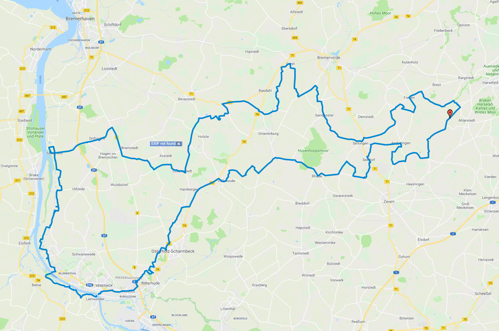 Tourenkarte der Kurventour an die Weser